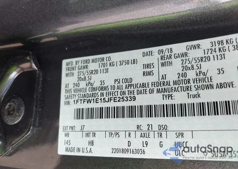 2018 Ford F-150 Lariat z USA, uszkodzony, nr VIN 1FTFW1E15JFE25339